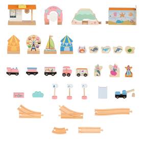 Hey Play 80-hjd931121 Wooden Train Set With Table 63pc Storage Yellow